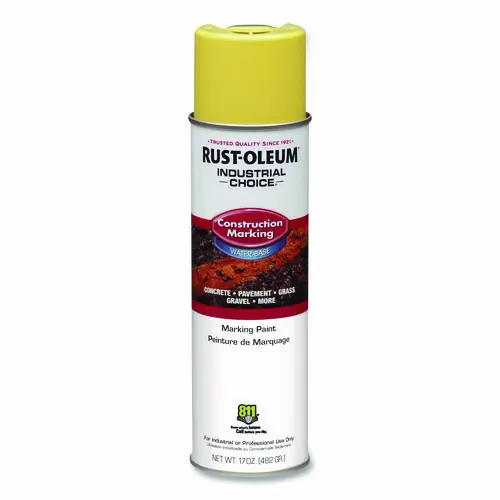 Rust-Oleum® Industrial Choice M1400 System Water-Based Construction Marking Paint, Flat High Vis Yellow, 17 oz Aerosol Can