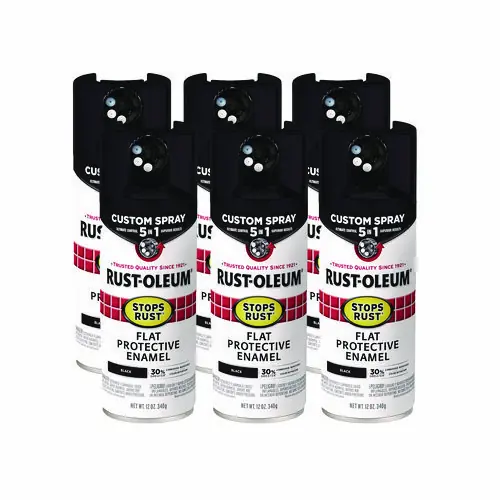 Rust-Oleum® Stops Rust 5-in-1 Spray Paint, Flat Black, 12 oz Aerosol Can, 6/Carton