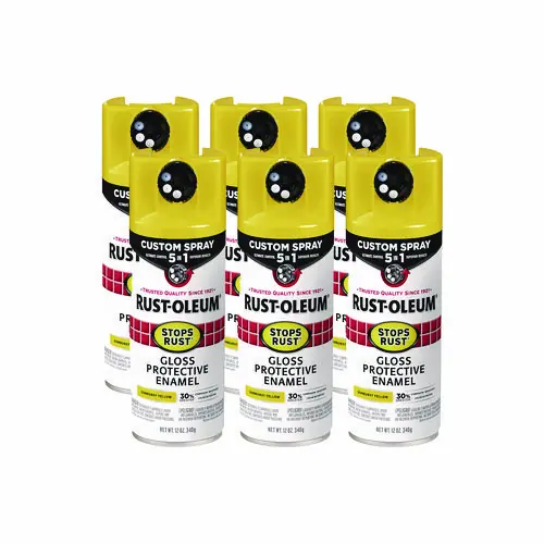 Rust-Oleum® Stops Rust 5-in-1 Spray Paint, Gloss Sunburst Yellow, 12 oz Aerosol Can, 6/Carton
