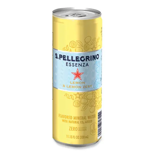 S. Pellegrino® Essenza Flavored Mineral Water, Lemon and Lemon Zest, 11.15 oz Can, 8/Pack