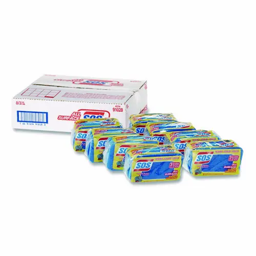 S.O.S.® All Surface Scrubber Sponge, Dark Blue, 3/Pack, 8 Packs/Carton