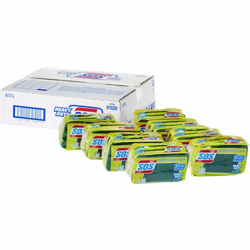 S.O.S.® Heavy Duty Scrubber Sponge, Yellow/Green, 3/Pack, 8 Packs/Carton