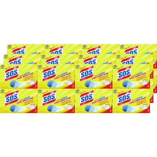 S.O.S.® Steel Wool Soap Pad, Steel, 4/Box, 24 Boxes/Carton