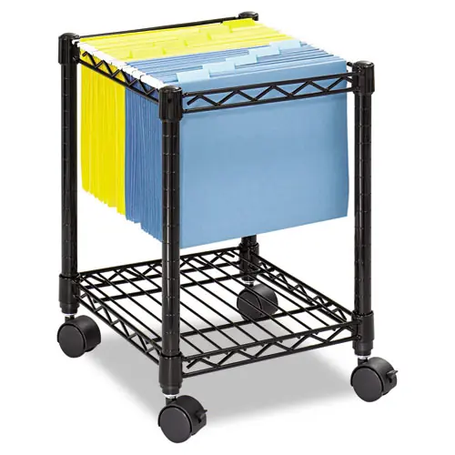 Safco® Compact Mobile Wire File Cart, 1 Shelf, 1 Bin, Black, 15.5" x 14" x 19.75"