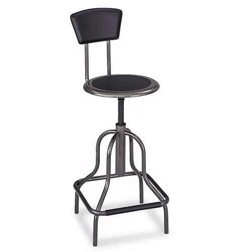 Safco® Diesel Industrial Stool with Back, Supports Up to 250 lb, Adjustable 22"-27" Seat Height, Black, Pewter Base