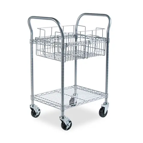 Safco® Dual-Purpose Wire Mail and Filing Cart, Metal, Metallic Gray, 26.75"W x 18.75"D x 38.5"H