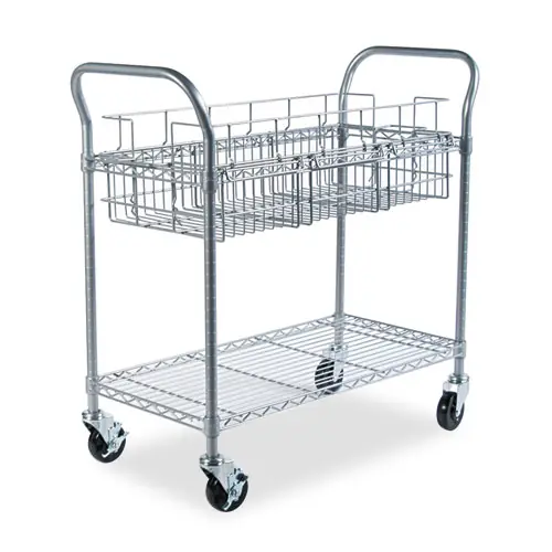 Safco® Dual-Purpose Wire Mail and Filing Cart, 1 Shelf, 1 Bin, Metallic Gray, 39" W x 18.75" D x 38.5" H