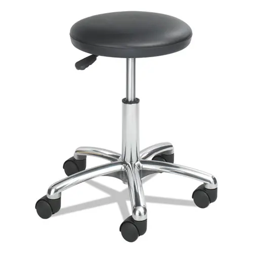 Safco® Height-Adjustable Lab Stool, Backless, Black, Chrome Base, 16"-21" Seat Height, Supports up to 250 lb