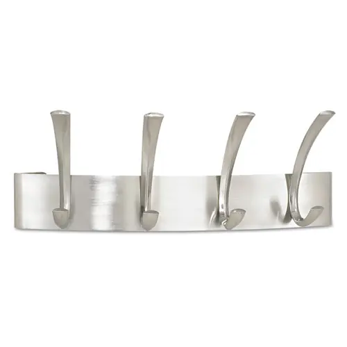 Safco® Metal Coat Rack, Wall Rack, Four Hooks, Brushed Nickel