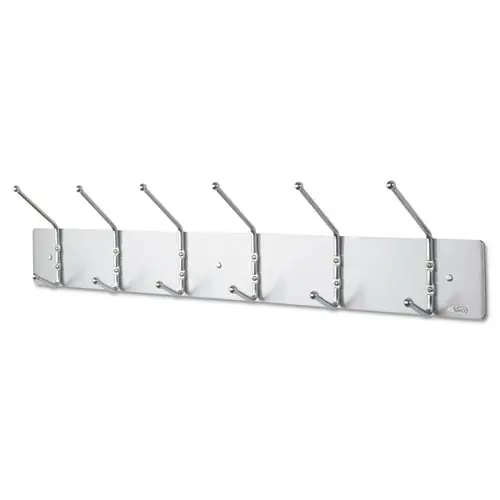 Safco® Metal Wall Rack, Six Ball-Tipped Double-Hooks, Metal, 36" x 3.75" x 7", Satin