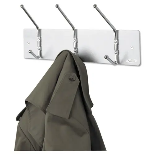 Safco® Metal Wall Rack, Three Ball-Tipped Double-Hooks, Metal, Satin Finish
