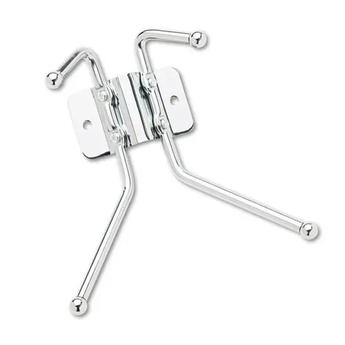 Safco® Metal Wall Rack with Two Ball-Tipped Double Hooks, Chrome, 6.5"W x 3"D x 7"H