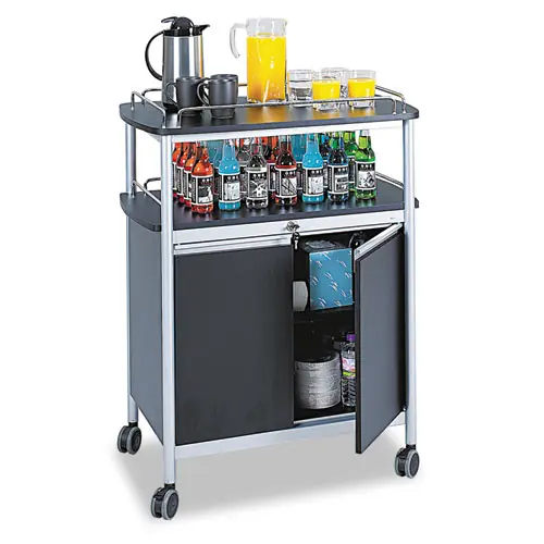 Safco® Mobile Beverage Cart, Plastic, 4 Shelves, Black, 33.5"W x 21.75"D x 43"H