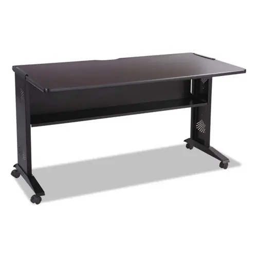 Safco® Mobile Computer Desk with Reversible Top, Mahogany/Medium Oak/Black, 53.5" x 28" x 30"