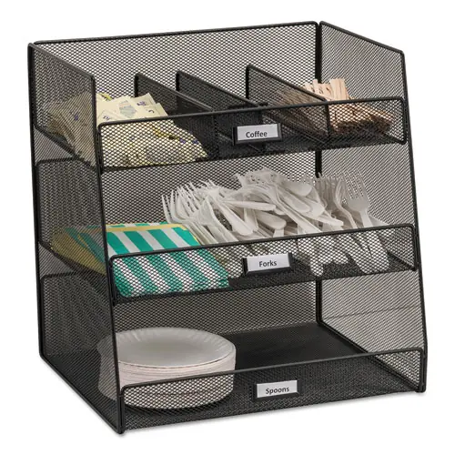 Safco® Onyx Breakroom Organizers, Steel Mesh, Black, 3 Compartments