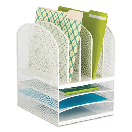 Safco® Onyx Mesh Desk Organizer with Five Vertical and Three Horizontal Sections, White