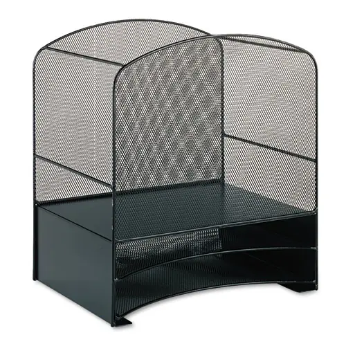 Safco® Onyx Mesh Desktop Hanging File with Two Horizontal Trays, 3 Sections, Letter Size, Black