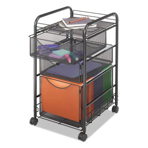 Safco® Onyx Mesh Mobile File Cart with Two Supply Drawers, Black, 15.75" x 17" x 27"