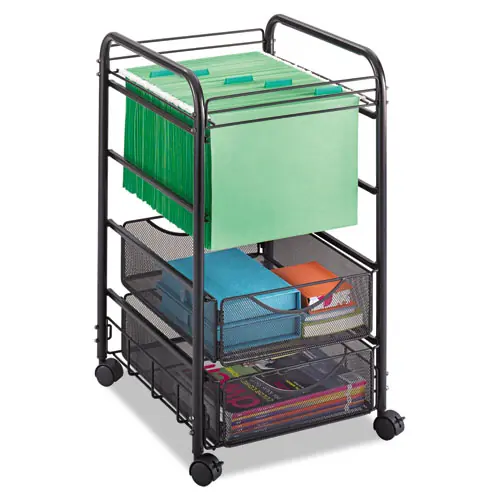 Safco® Onyx Mesh Open Mobile File with Drawers, 2 Drawers, 1 Bin, Black, 15.75" x 17" x 27"
