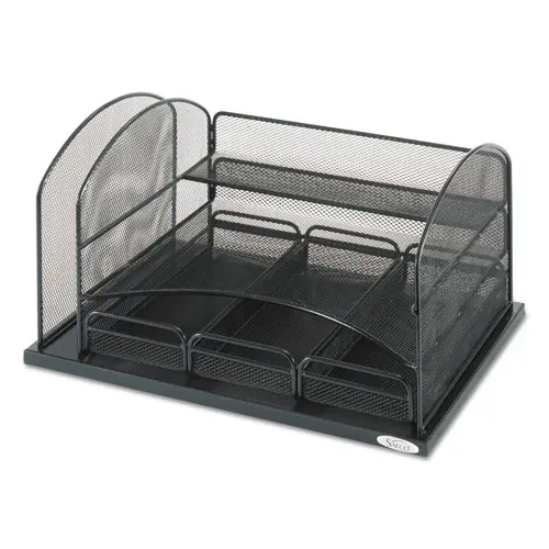 Safco® Onyx Organizer with 3 Drawers and 6 Compartments, Steel Mesh, Black, 16" x 11.5" x 8.25"