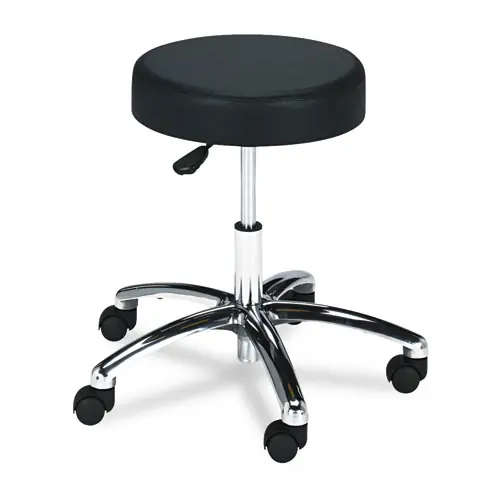 Safco® Pneumatic Lab Stool, Backless, Supports Up to 250 lb, 17" to 22" Seat Height, Black Seat, Chrome Base