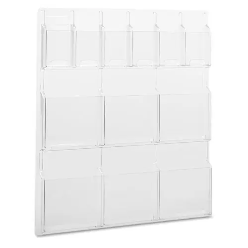 Safco® Reveal Clear Literature Display, 12 Compartments, Clear, 30"W x 2"D x 34.75"H