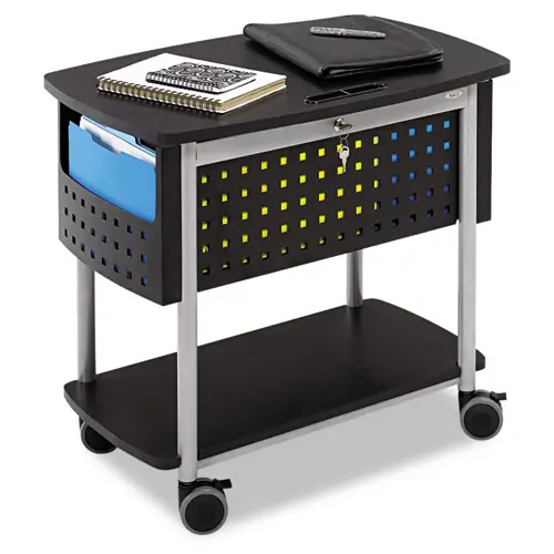 Safco® Scoot Mobile File Cart, 2 Shelves, 2 Bins, Black/Silver, 29.75"W x 18.75"D x 27"H