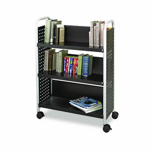 Safco® Scoot Single-Sided Book Cart, Metal, 3 Shelves, 33" x 14.25" x 44.25", Black