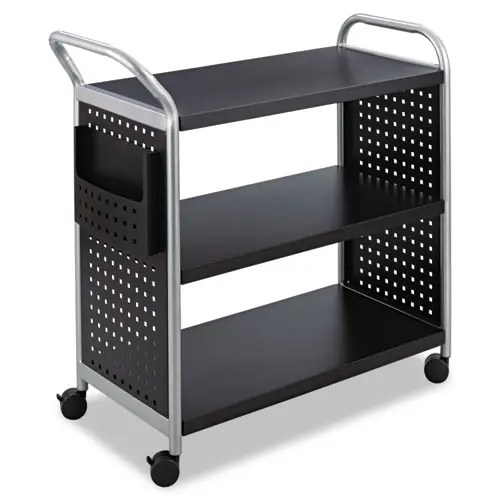 Safco® Scoot Three Shelf Utility Cart, Metal, 3 Shelves, 300 lb Capacity, Black/Silver, 31"W x 18"D x 38"H