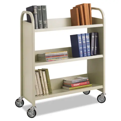 Safco® Steel Single-Sided Book Cart, 3 Shelves, 300 lb Capacity, Sand