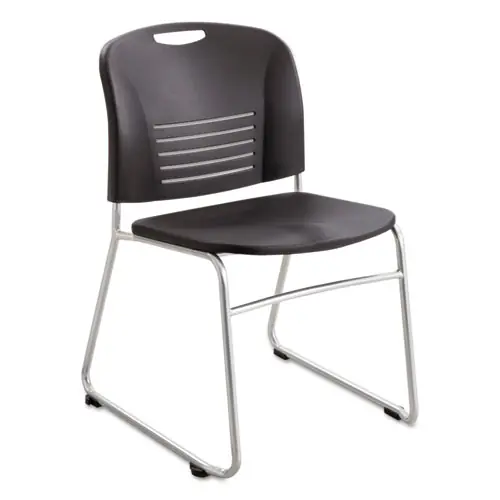 Safco® Vy Series Stack Chairs, Supports Up to 350 lb, 18.75" Seat Height, Black Seat & Back, Silver Base, 2/Carton