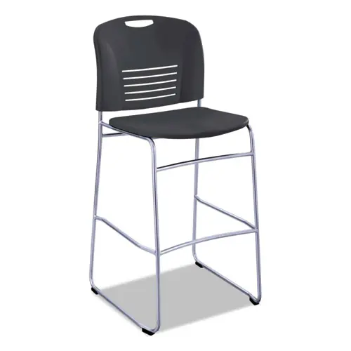 Safco® Vy Sled Base Bistro Chair, Supports Up to 350 lb, 30.5" Seat Height, Black Seat, Black Back, Silver Base
