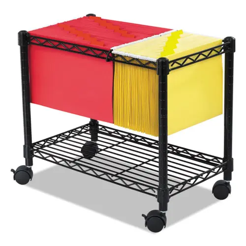 Safco® Wire Mobile File Cart, 1 Shelf, 2 Bins, Black