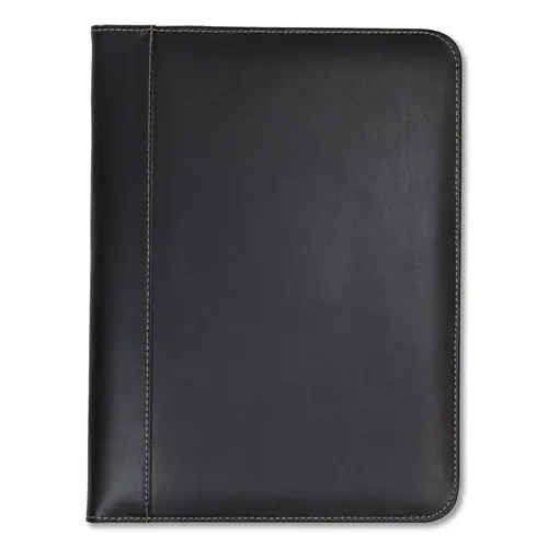 Samsill® Contrast Stitch Leather Padfolio, 8.5" x 11", Black Leather
