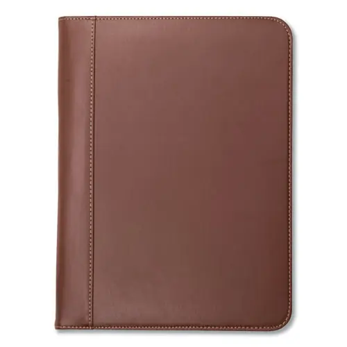 Samsill® Contrast Stitch Leather Padfolio, Leather, Tan, 8.5" x 11"