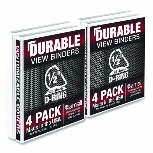 Samsill® Durable D-Ring View Binders, 0.5" Capacity, White, 4/Pack