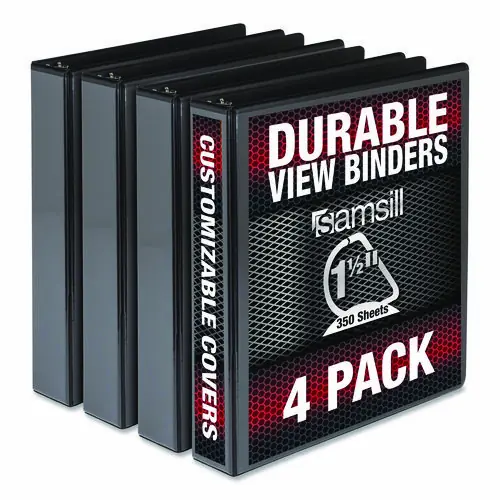 Samsill® Durable D-Ring View Binders, 1.5" Capacity, Black, 4/Pack
