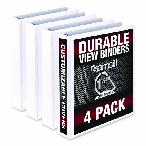 Samsill® Durable D-Ring View Binders, 1.5" Capacity, White, 4/Pack