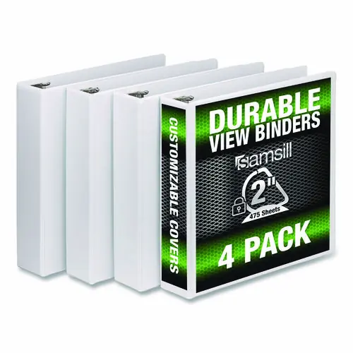Samsill® Durable D-Ring View Binders, 2" Capacity, White, 4/Pack