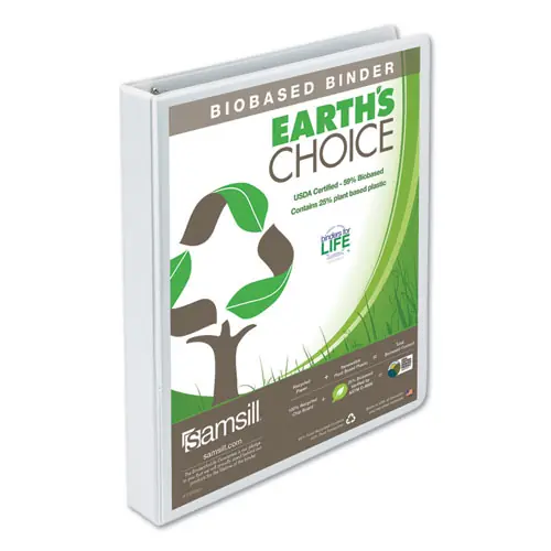 Samsill® Earth's Choice Plant-Based Round Ring View Binder, 3 Rings, 1" Capacity, 11 x 8.5, White