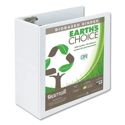 Samsill® Earth's Choice Plant-Based Round Ring View Binder, 3 Rings, 5" Capacity, 11 x 8.5, White