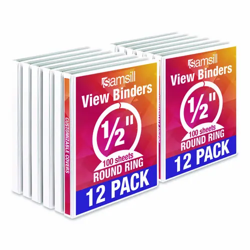 Samsill® Economy Round Ring View Binders, 3 Rings, 0.5" Capacity, White, 12/Carton