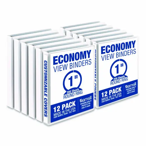 Samsill® Economy Round Ring View Binders, 3 Rings, 1" Capacity, White, 12/Carton