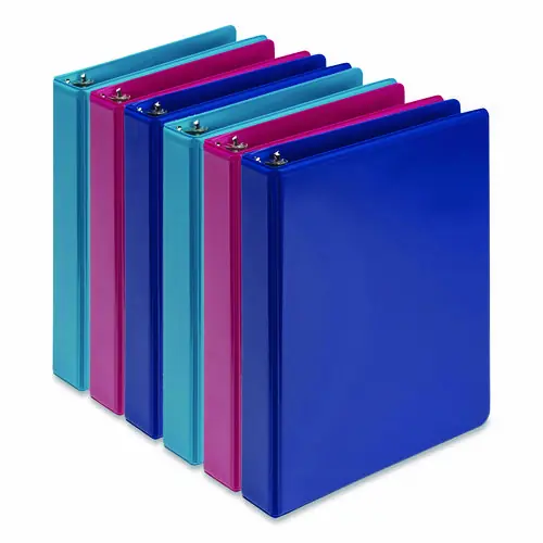 Samsill® Economy Round Ring View Binders, 3 Rings, 1" Capacity, 8.5 x 5.5, Assorted, 6/Carton