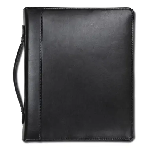 Samsill® Leather Multi-Ring Zippered Portfolio, Two-Part, 1" Cap, 11 x 13 1/2, Black