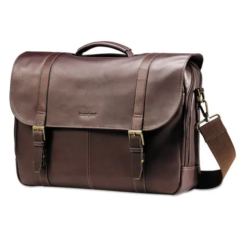 Samsonite® Leather Flapover Case, Brown, Fits Devices Up to 15.6"
