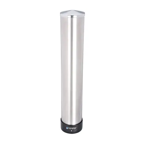 San Jamar® Large Water Cup Dispenser with Removable Cap, Stainless Steel, For 12 oz to 24 oz Cups
