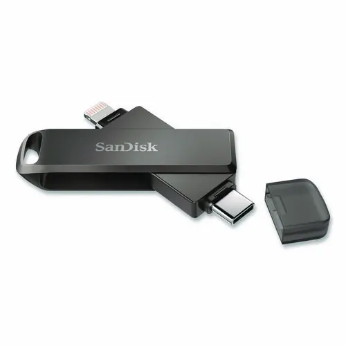 SanDisk® Dual Phone USB 3.2 Type-C/Lightning Flash Drive, 128 GB, Black