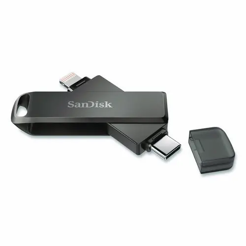 SanDisk® Dual Phone USB 3.2 Type-C/Lightning Flash Drive, 256 GB, Black