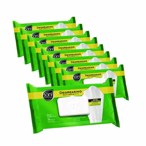 Sani Professional® Degreasing Multi-Surface Wipes, Floral Scent, White, 75 Wipes/Pack, 9 Packs/Carton